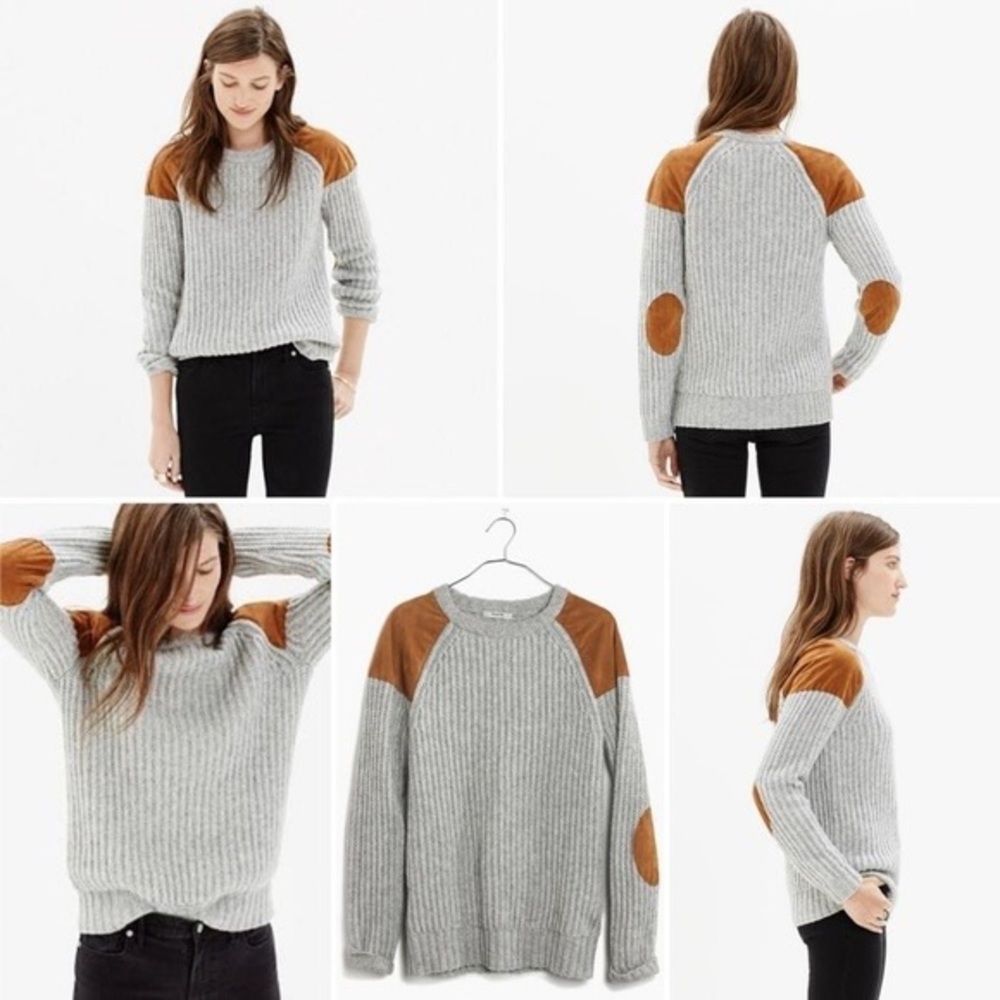 Madewell Uphill Sweater Wool Leather Shoulder XS